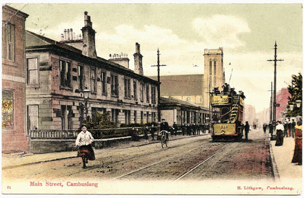Main Street - Circa 1904 - Open Top Tram stopped outside Railway Station - Card dated 1905 - Published by H.Lithgow, Cambuslang - Card No 71